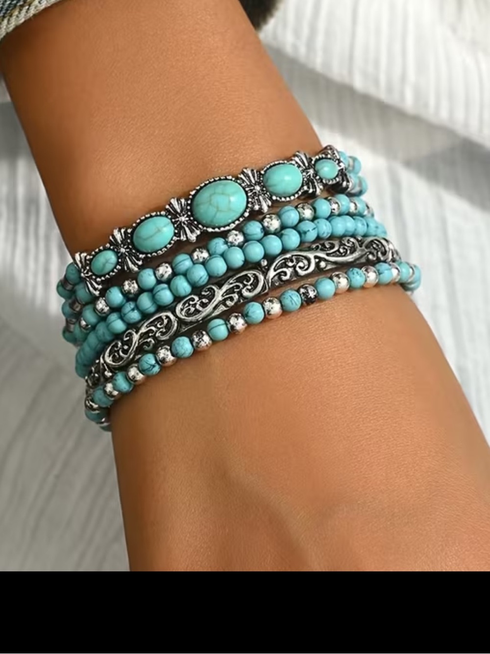 Turquoise Beaded Multi-Layer Bracelet Stack, NEW!